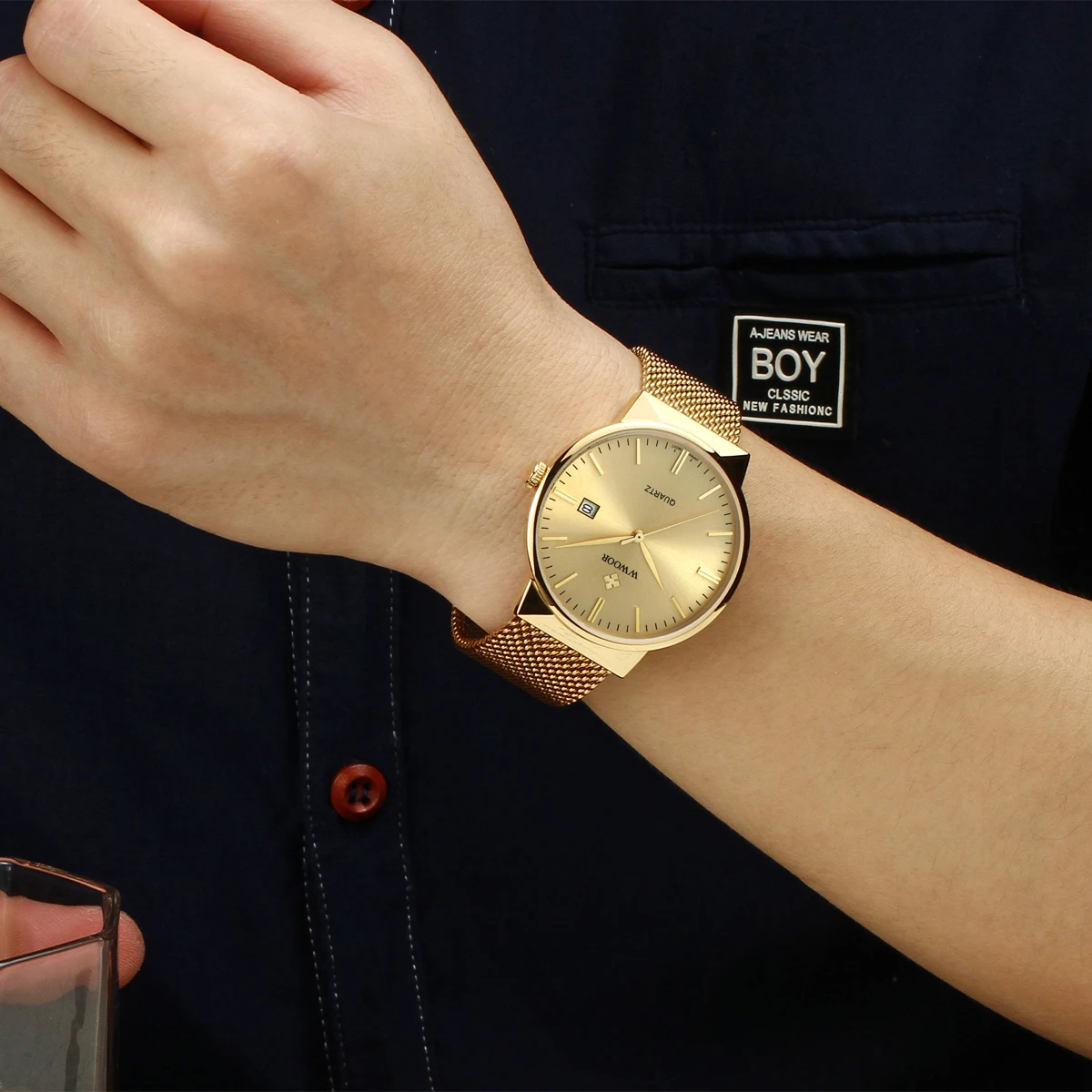 2024 Men's Simple Slim Gold Mesh Watch