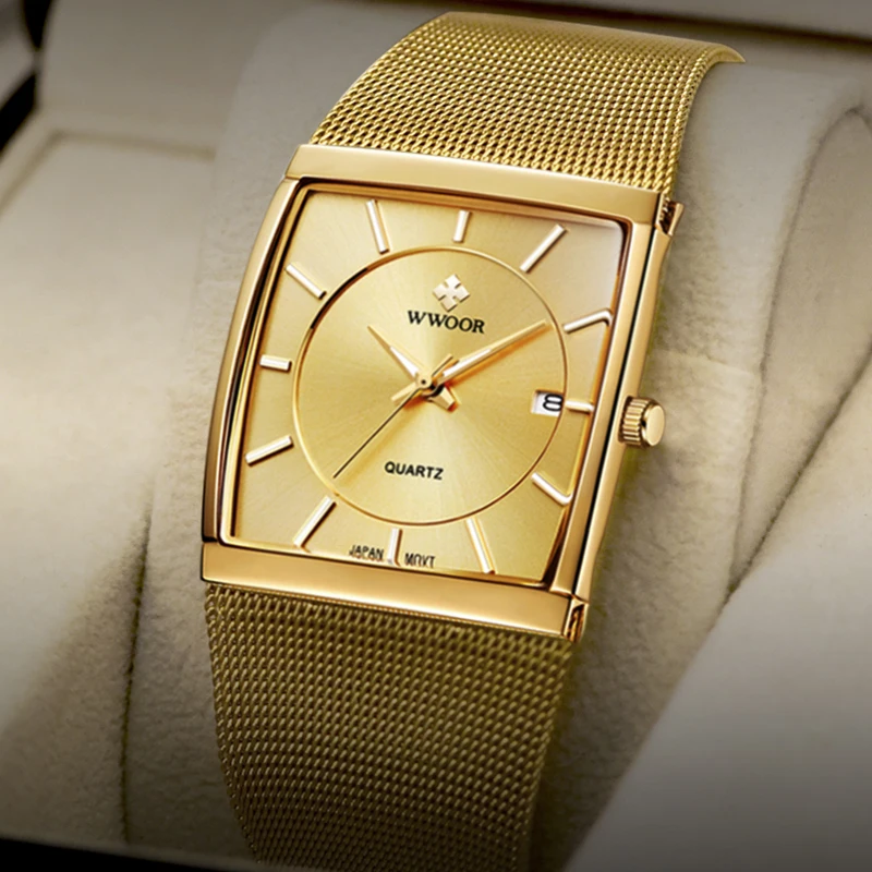 WWOOR Luxury Gold Square Watch for Men
