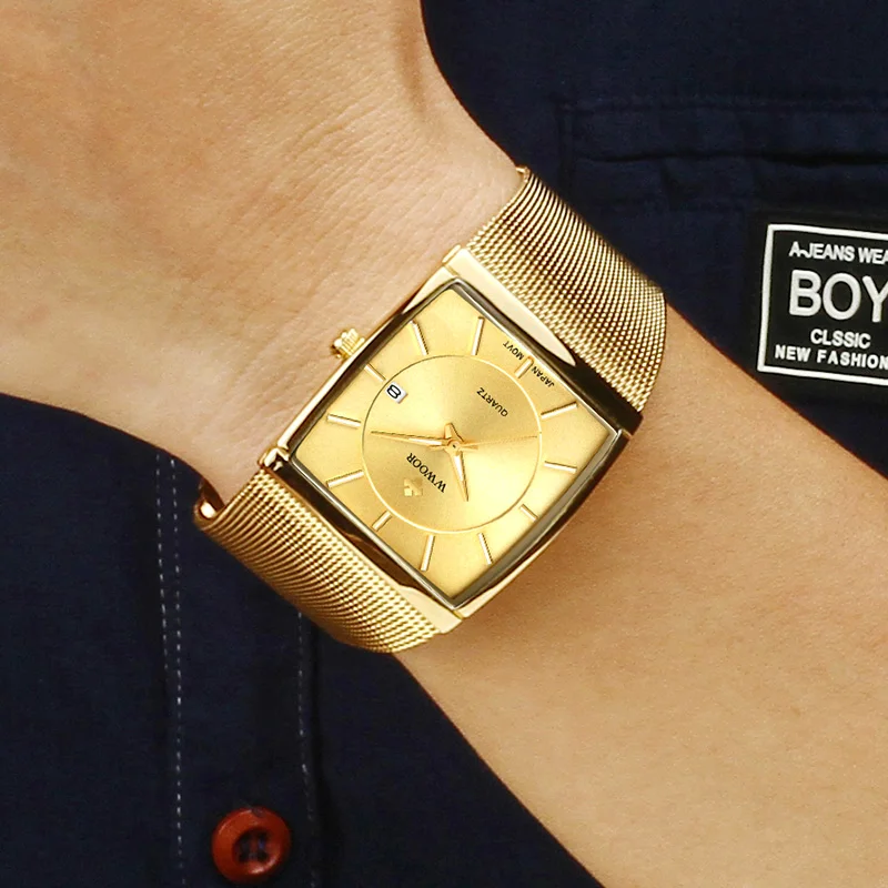 WWOOR Luxury Gold Square Watch for Men