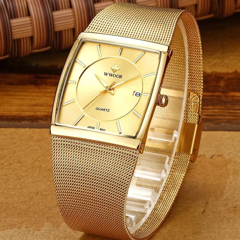 WWOOR Luxury Gold Square Watch for Men