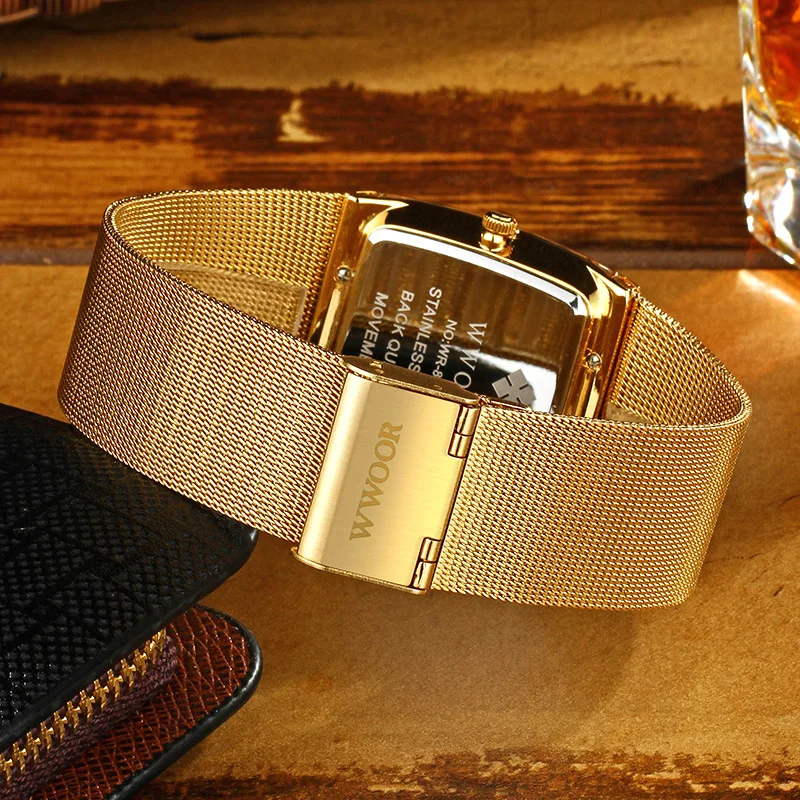 WWOOR Luxury Gold Square Watch for Men
