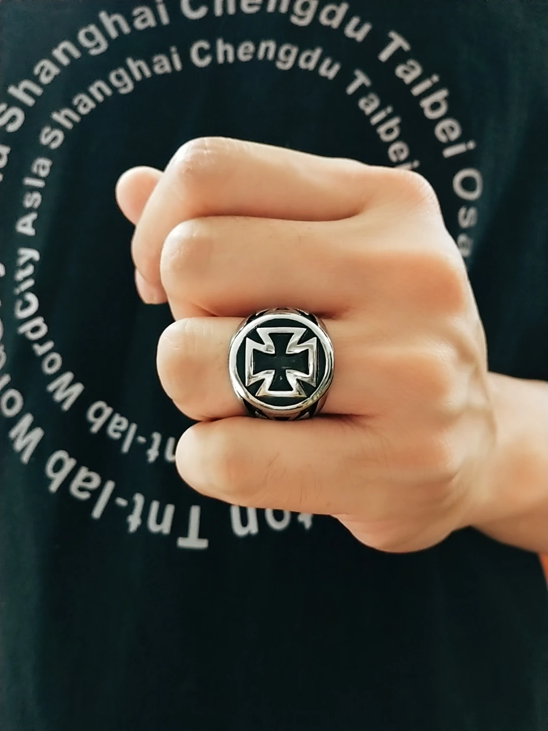 Stainless Steel Iron Cross Ring for Men