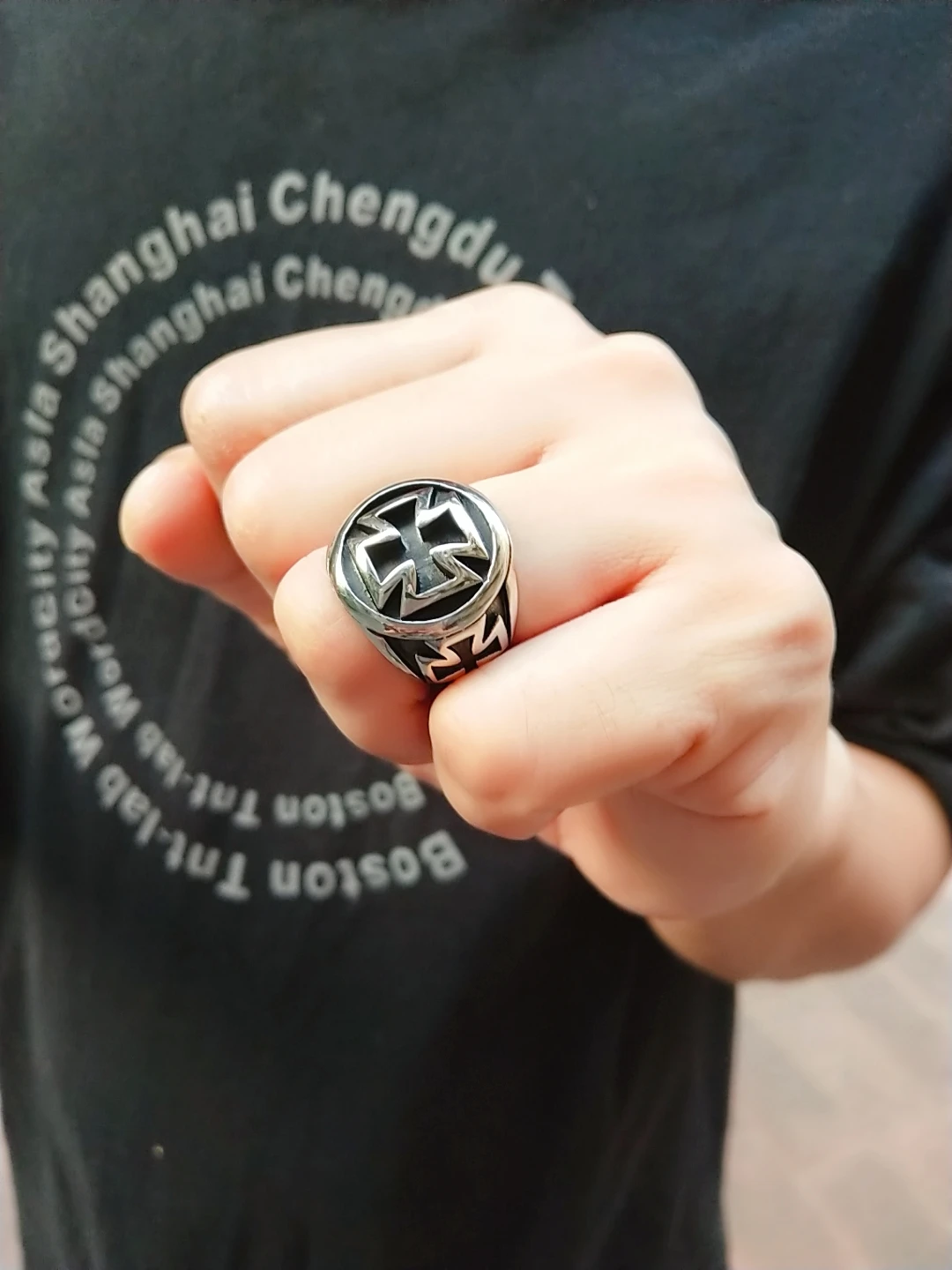 Stainless Steel Iron Cross Ring for Men