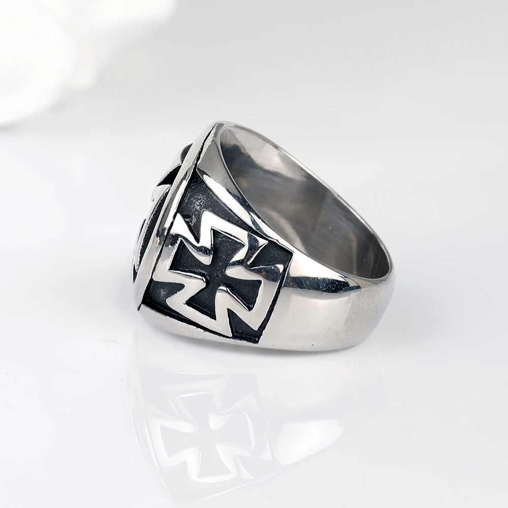 Stainless Steel Iron Cross Ring for Men