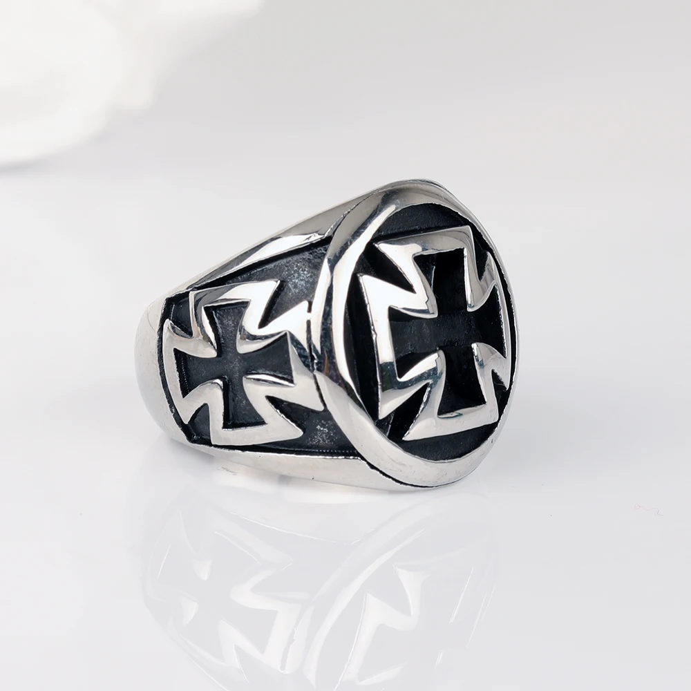 Stainless Steel Iron Cross Ring for Men