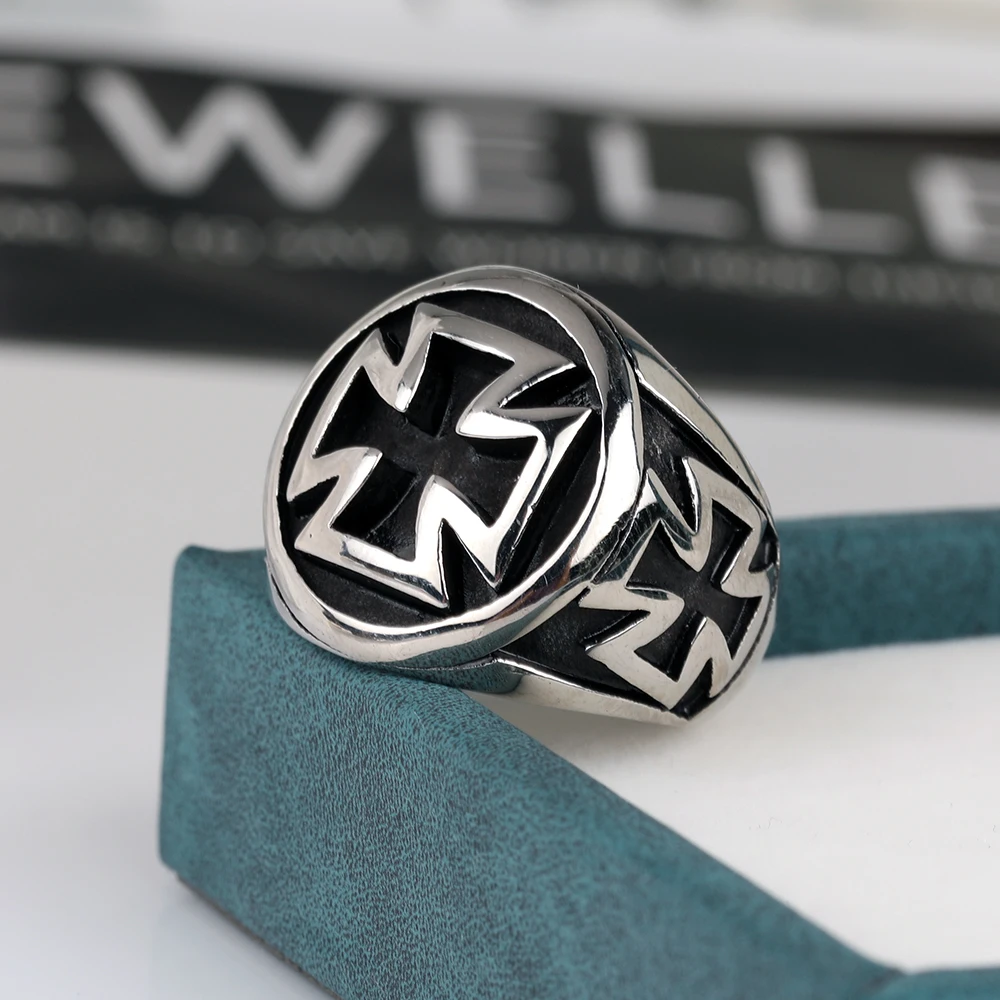 Stainless Steel Iron Cross Ring for Men