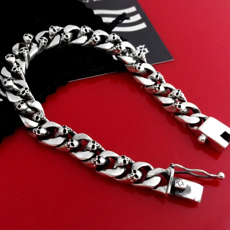 Sterling Silver Skull Bracelet for Men