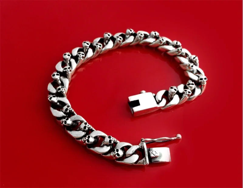 Sterling Silver Skull Bracelet for Men