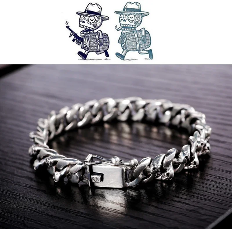 Sterling Silver Skull Bracelet for Men