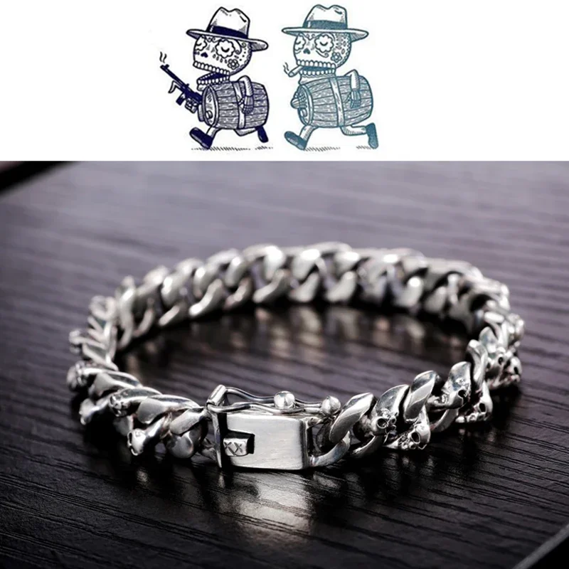 Sterling Silver Skull Bracelet for Men