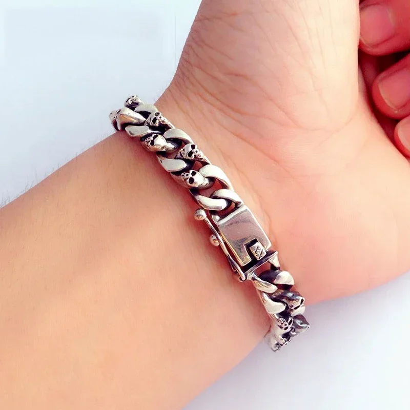 Sterling Silver Skull Bracelet for Men