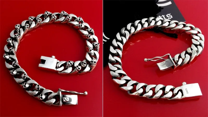 Sterling Silver Skull Bracelet for Men