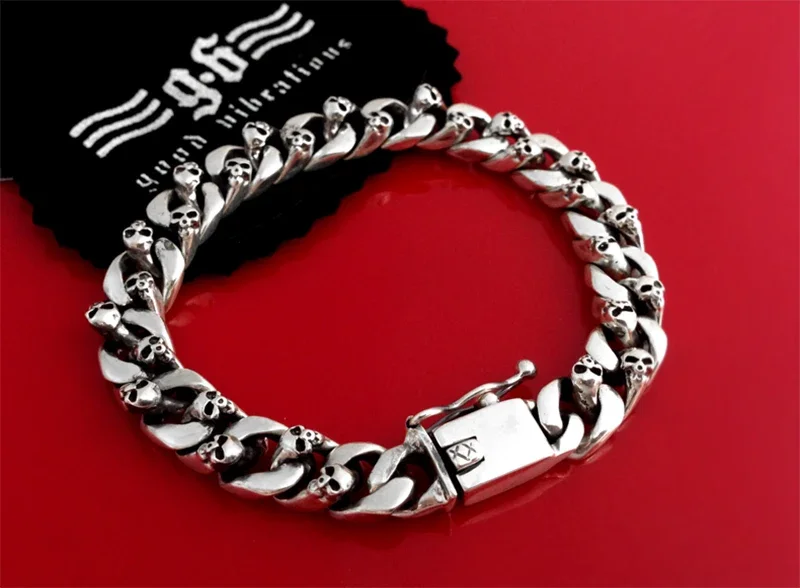 Sterling Silver Skull Bracelet for Men
