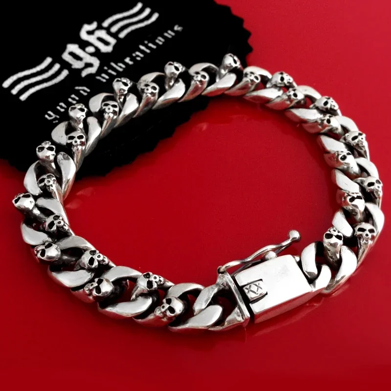 Sterling Silver Skull Bracelet for Men