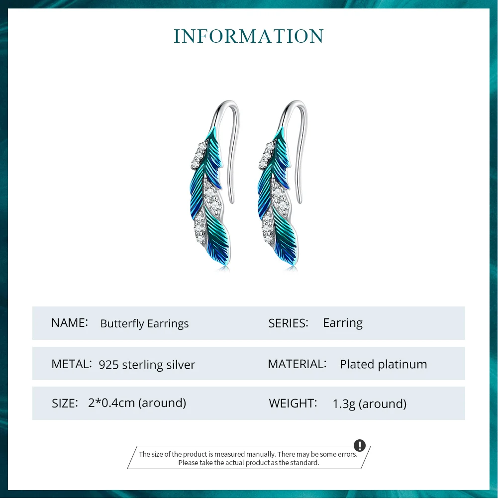 Dazzling Blue Feather Earrings S925 Silver Zircon