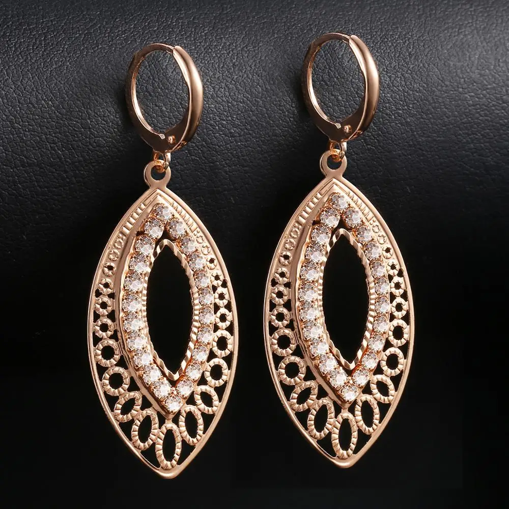 585 Rose Gold Leaf Shaped Drop Earrings