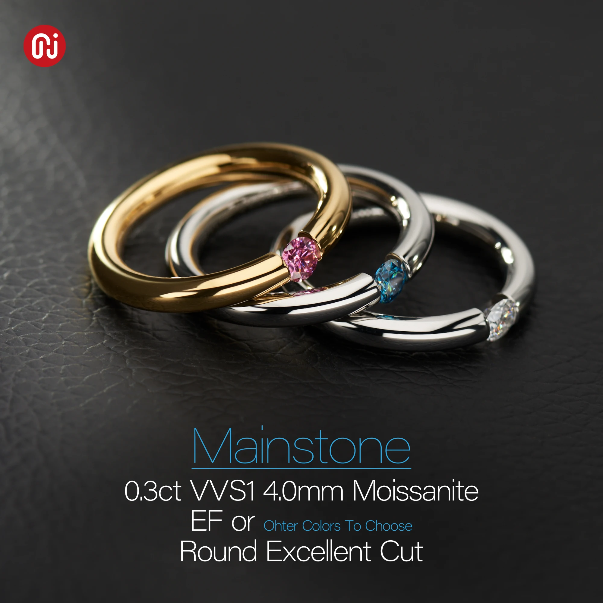 4mm Round Cut Moissanite Titanium Steel Ring