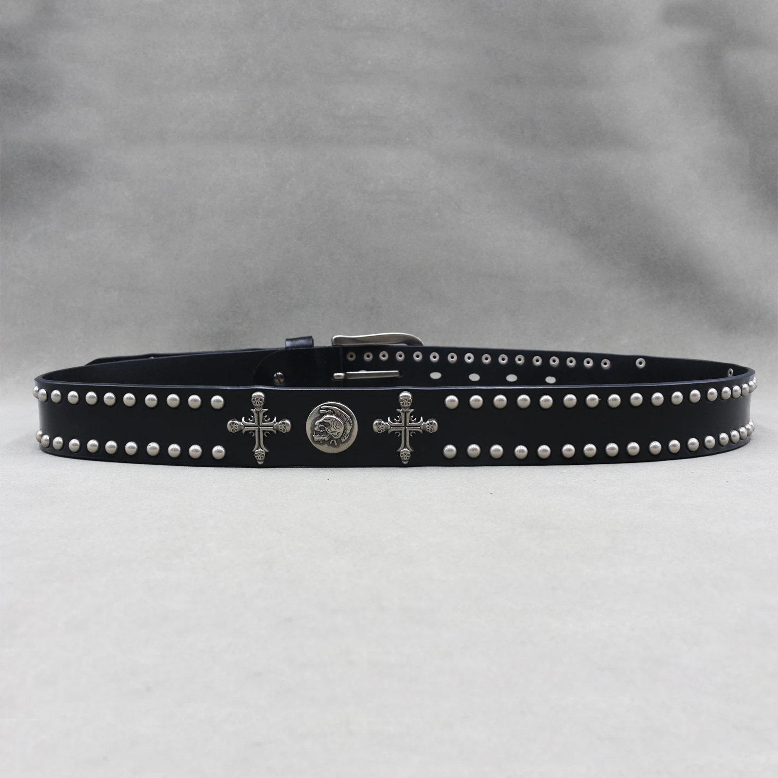 Genuine Leather Punk Rivet Skull Cross Belt