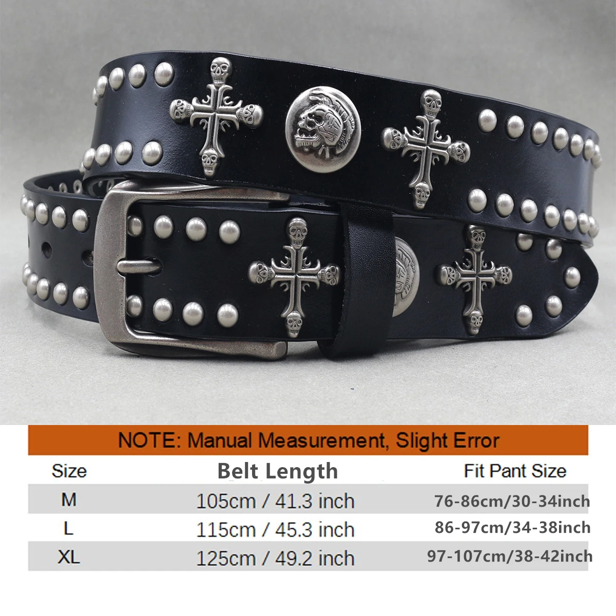 Genuine Leather Punk Rivet Skull Cross Belt