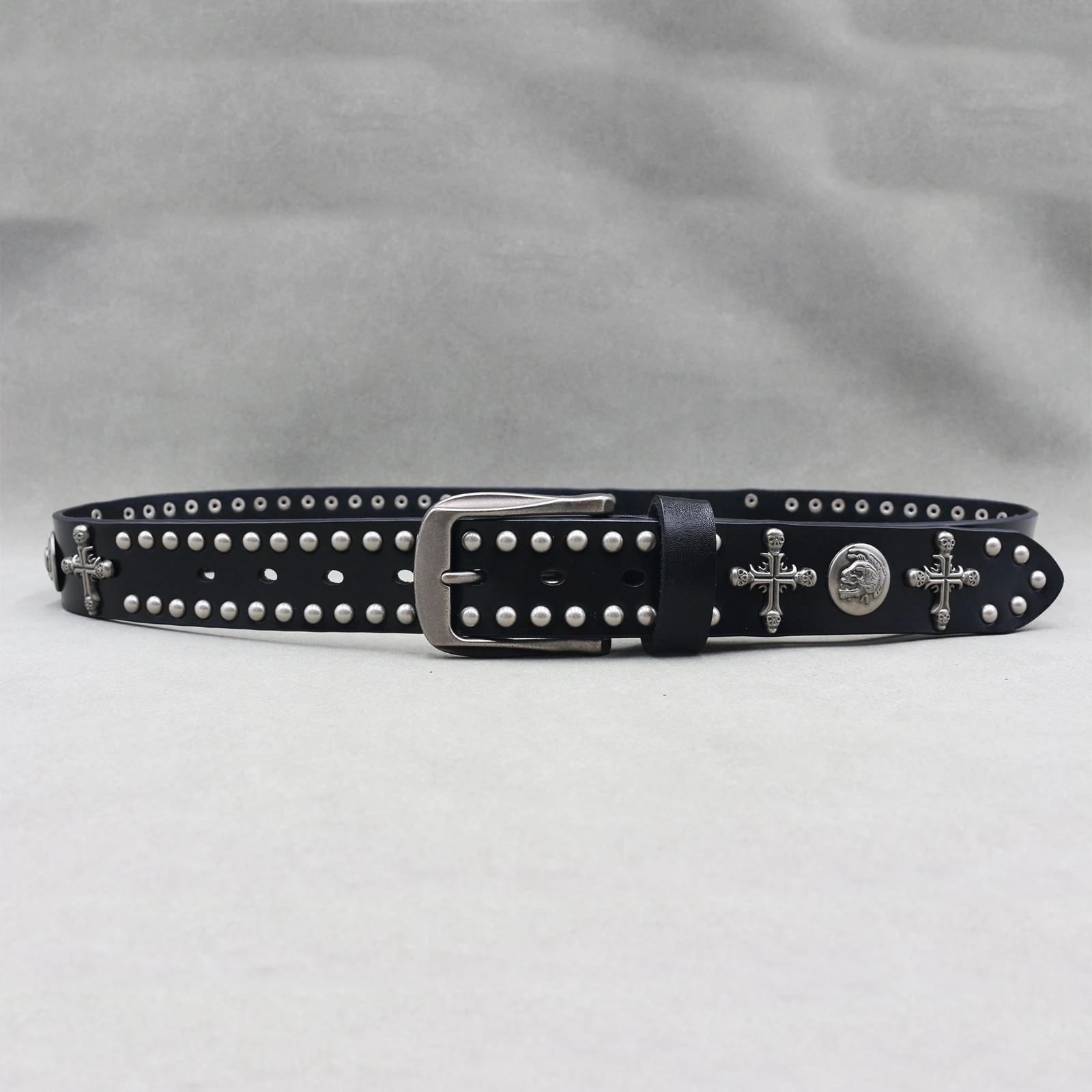 Genuine Leather Punk Rivet Skull Cross Belt