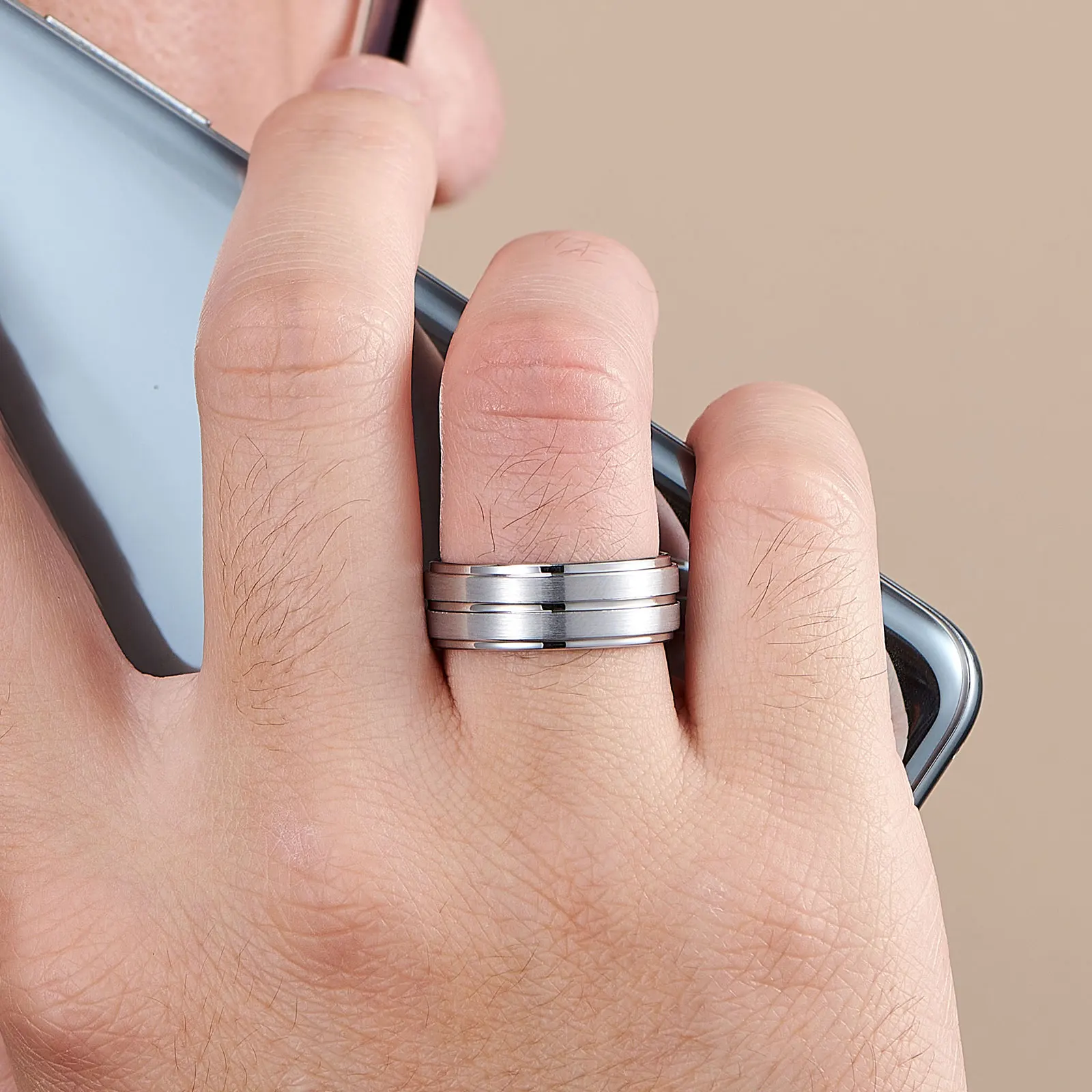 Men's Tungsten Carbide Groove Ring 8mm Polished Band