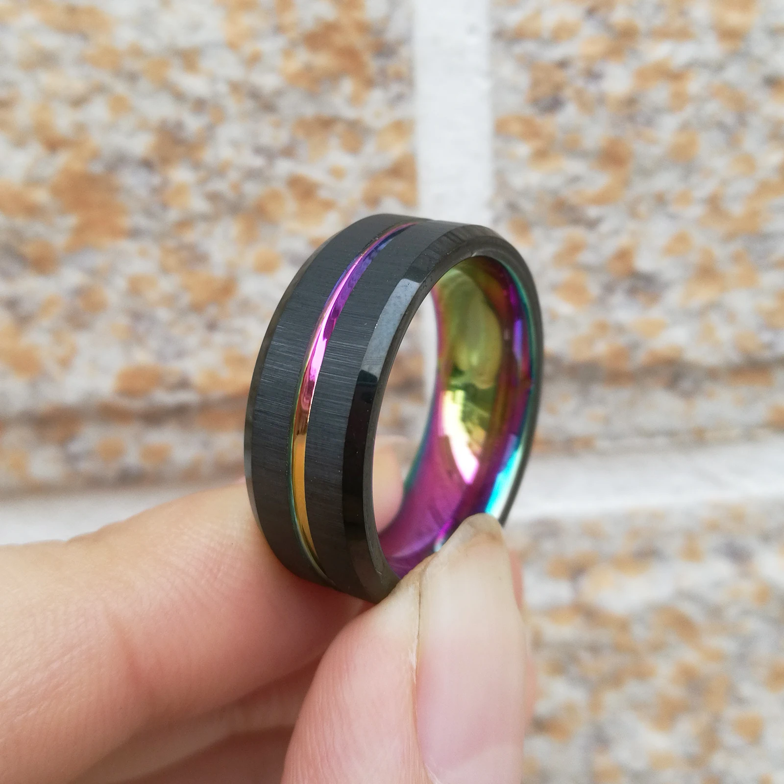 Tungsten Carbide Ring with Rainbow Groove