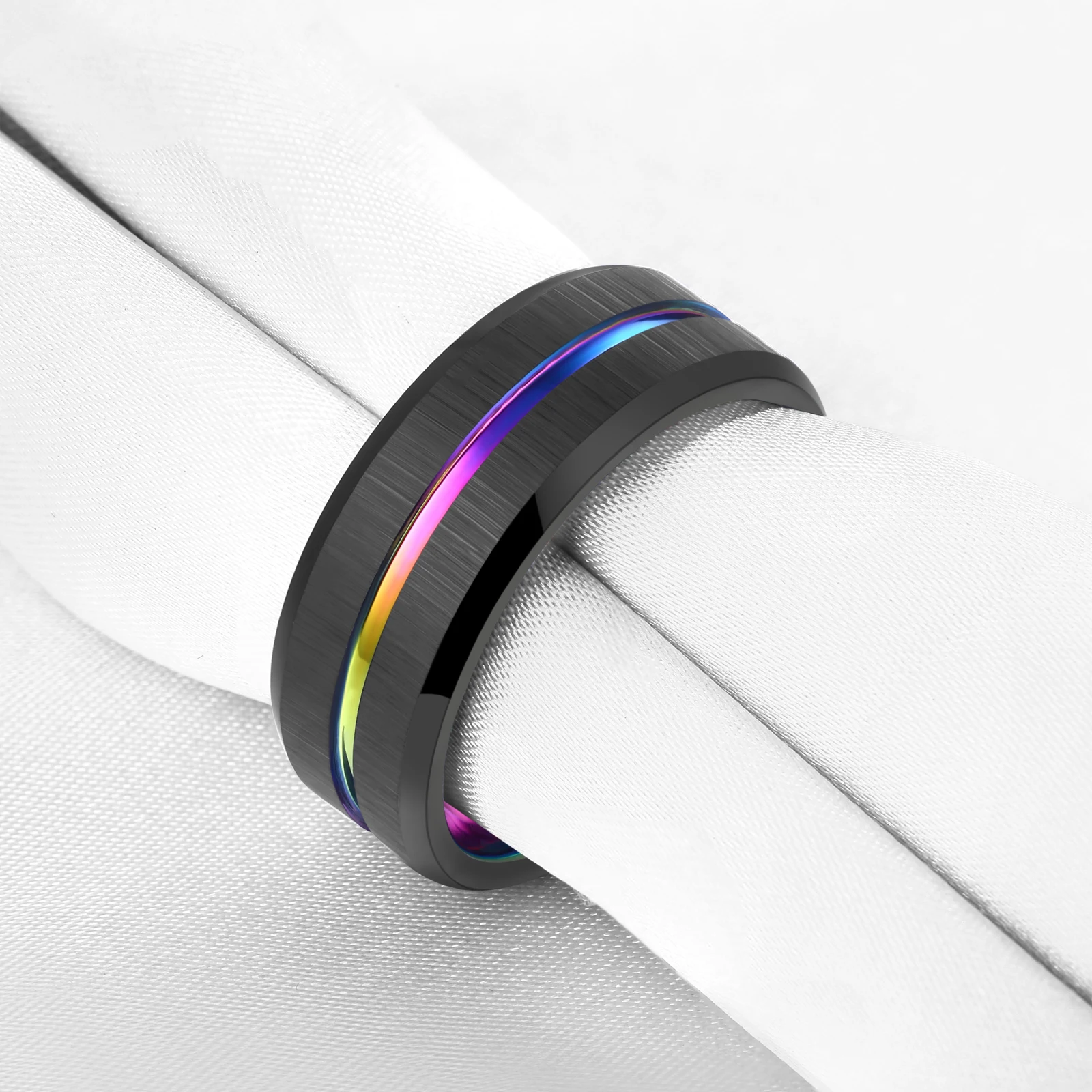 Tungsten Carbide Ring with Rainbow Groove