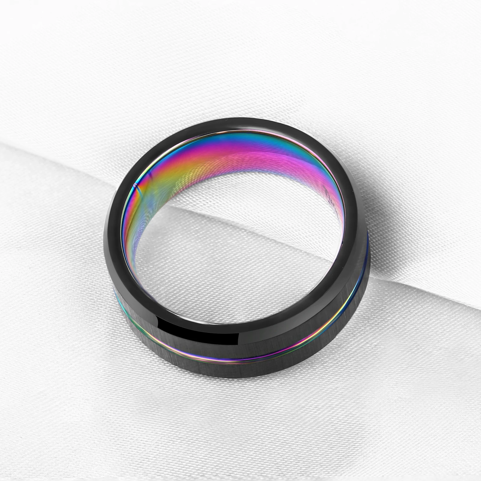 Tungsten Carbide Ring with Rainbow Groove