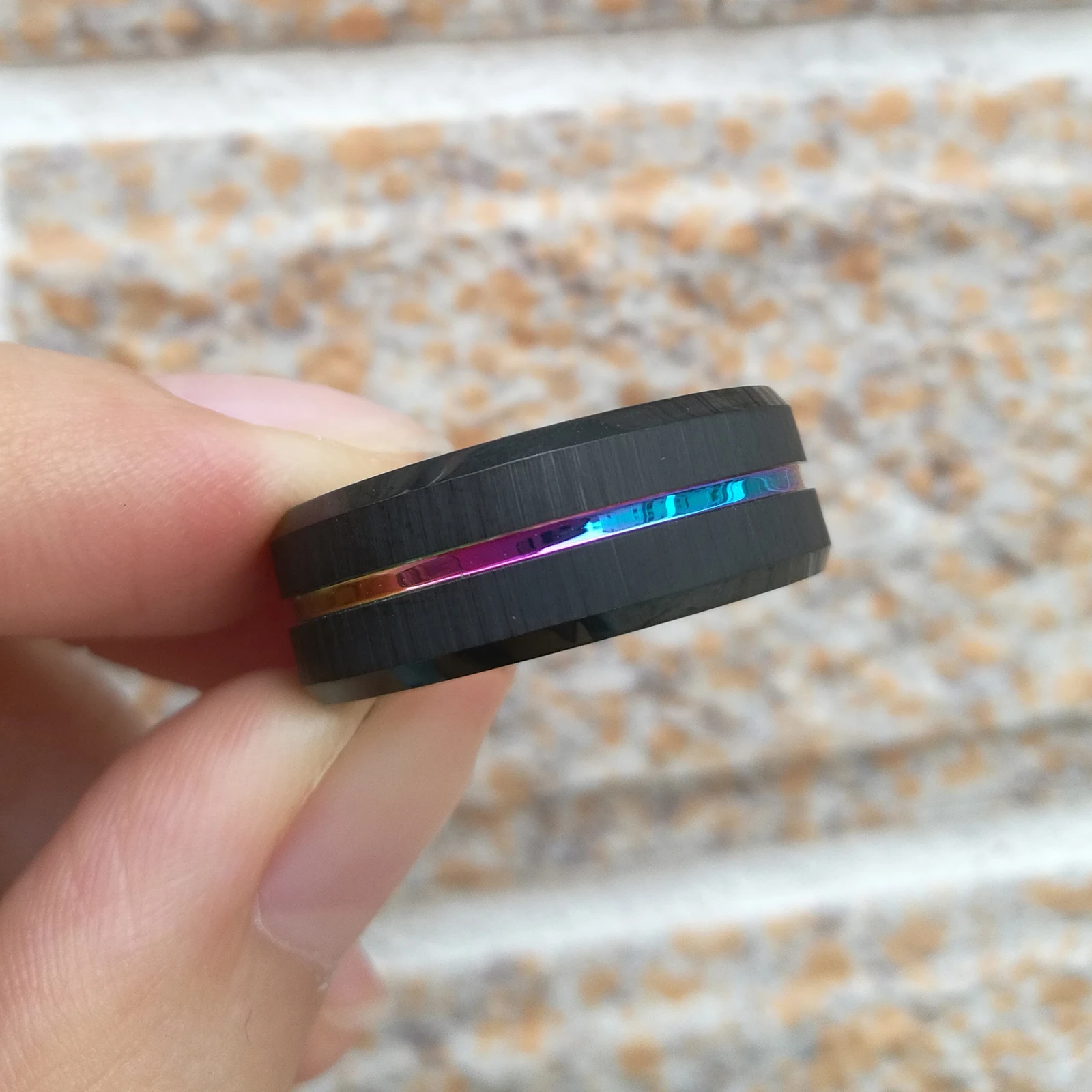 Tungsten Carbide Ring with Rainbow Groove