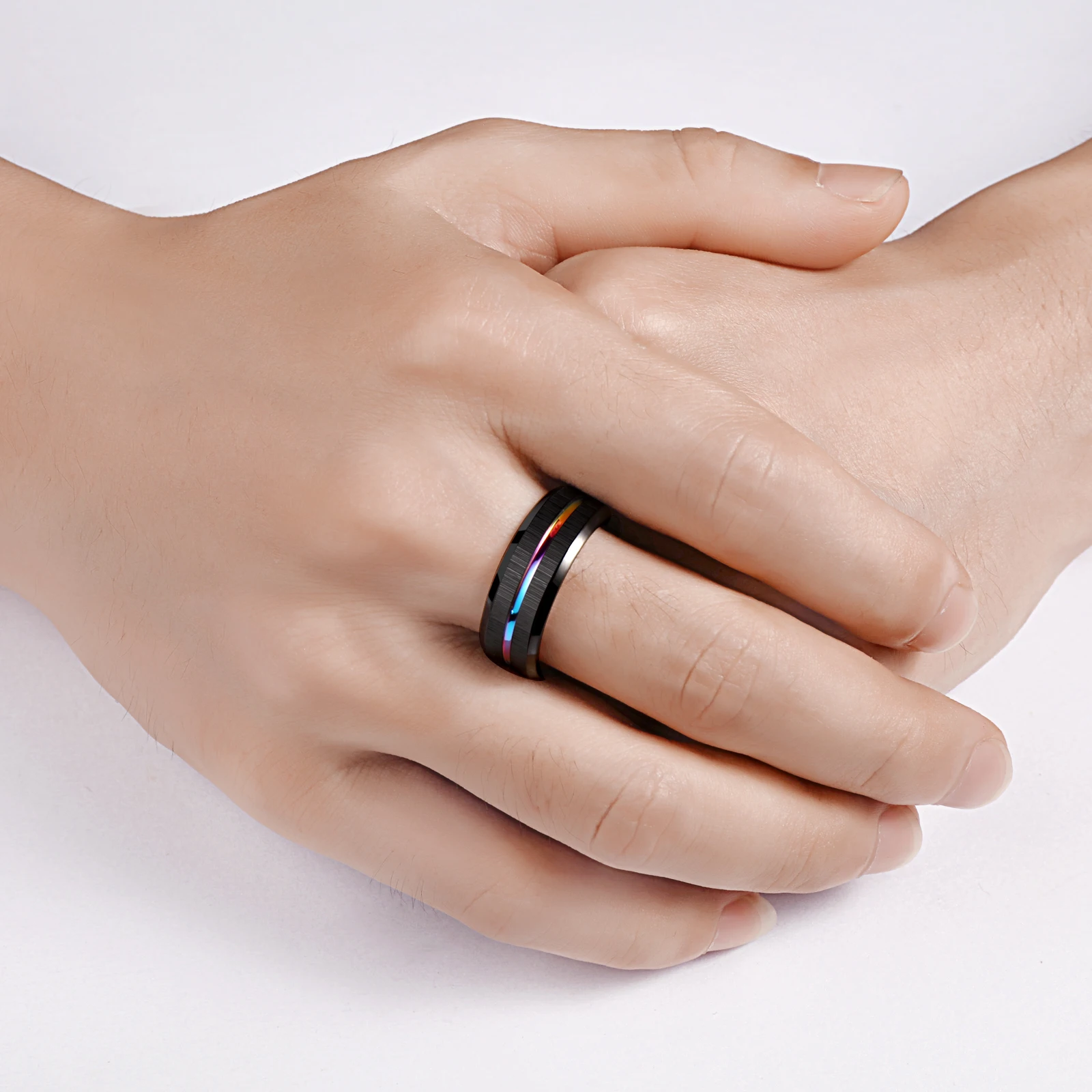 Tungsten Carbide Ring with Rainbow Groove
