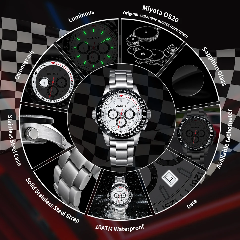 BERNY 2295M Men’s Sport Chronograph Watch