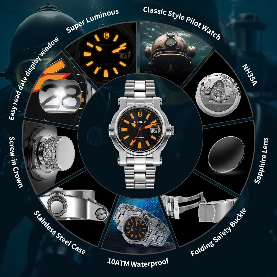 BERNY AM135M Divers Helmet Automatic Watch