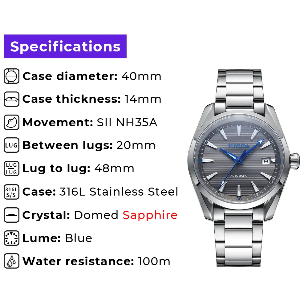 Phylida SE-32 Aqua 40mm Automatic Watch