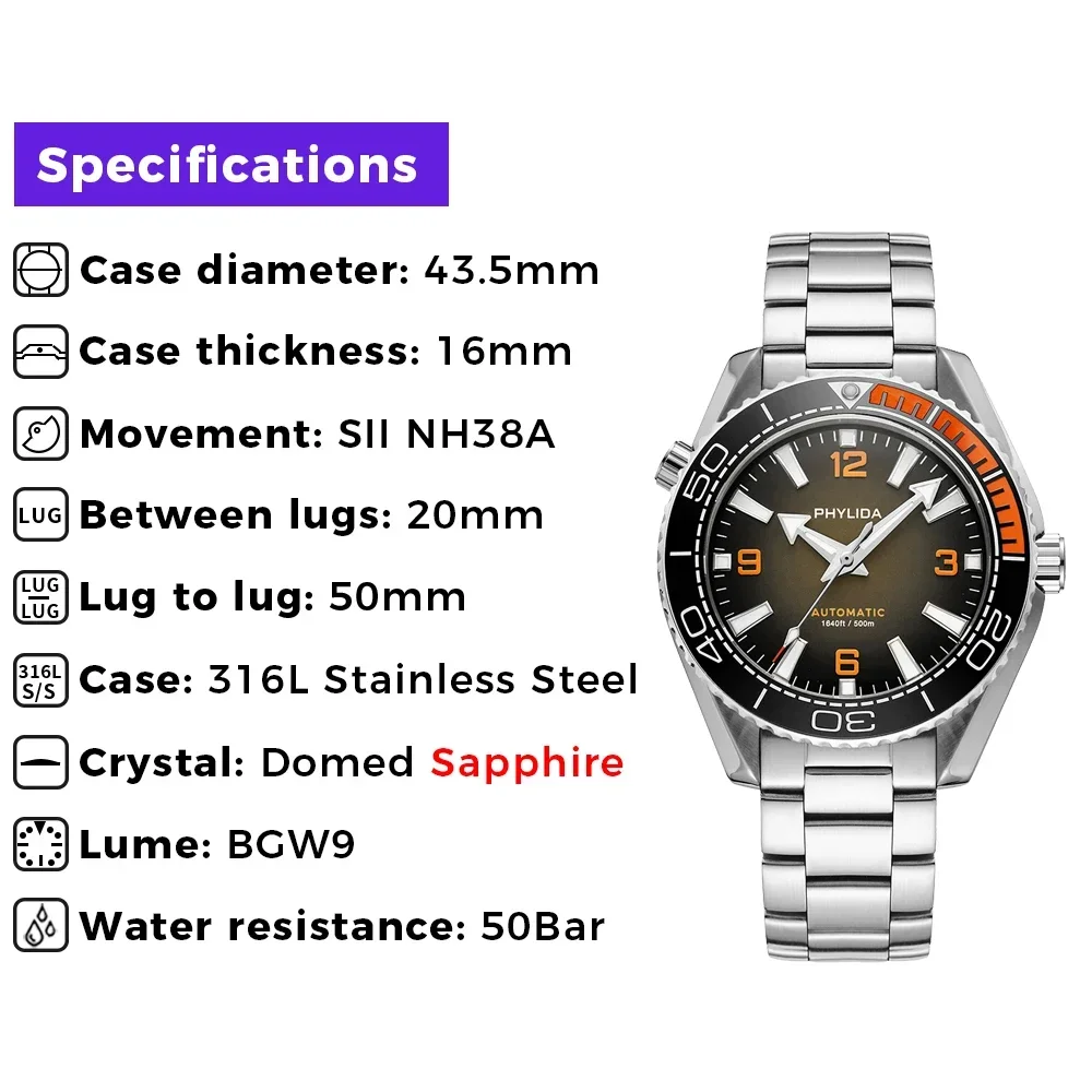 PHYLIDA 500m Automatic Diver Watch