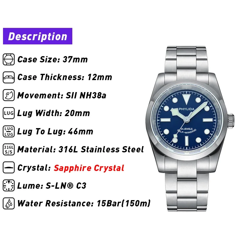 Phylida BB36 37mm Automatic Watch
