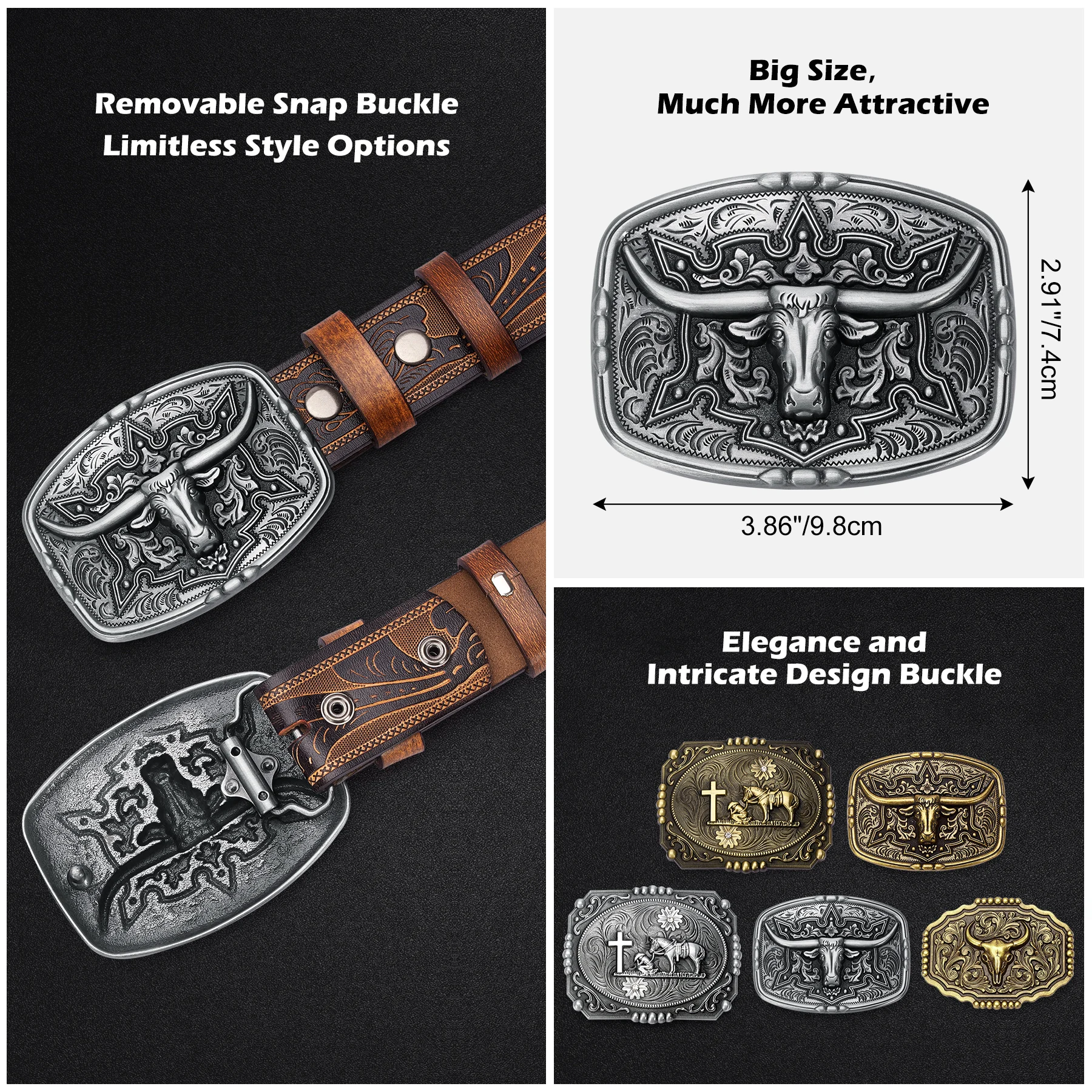 Western Leather Belt with Longhorn Buckle