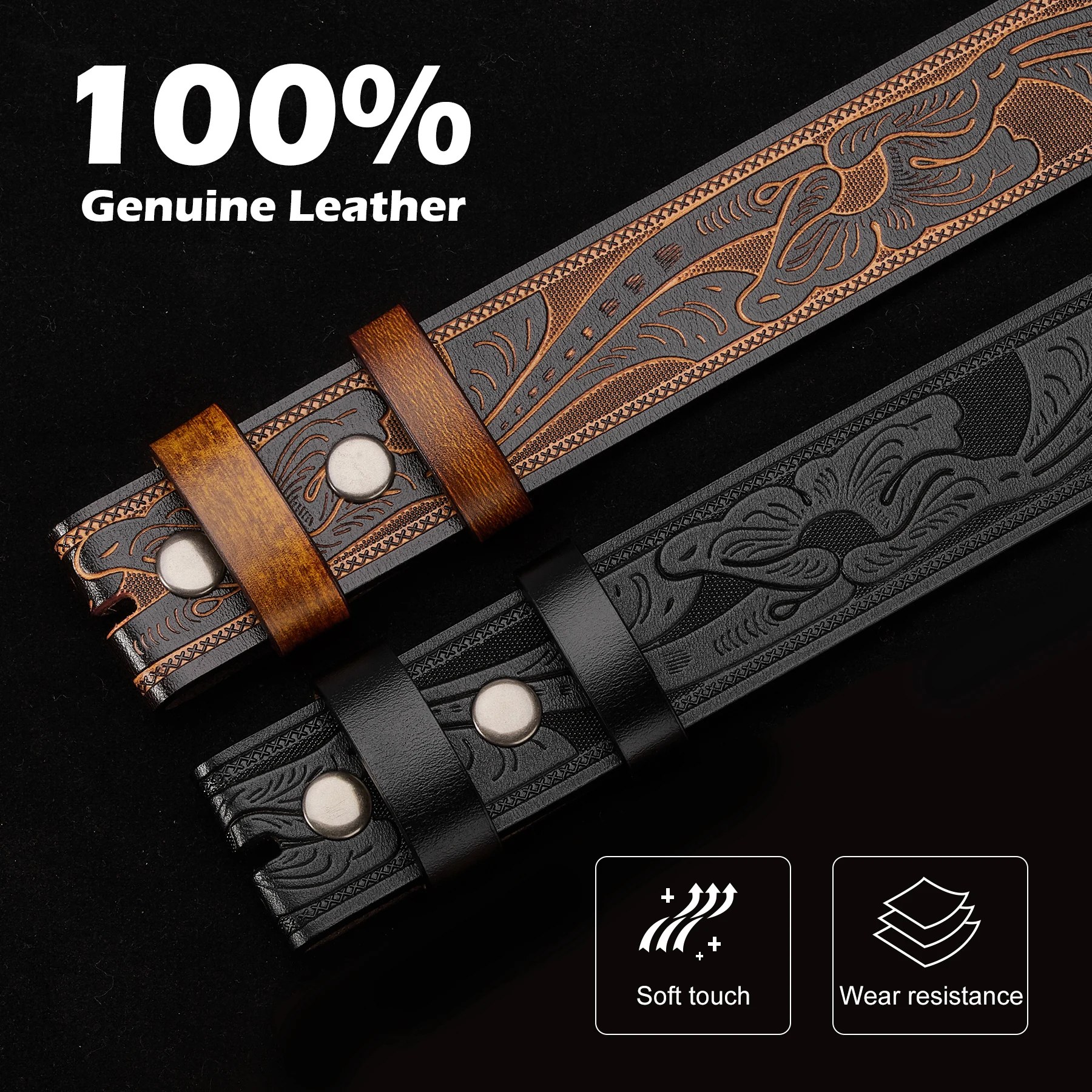 Leather Belt with Brass Bull Skull Buckle