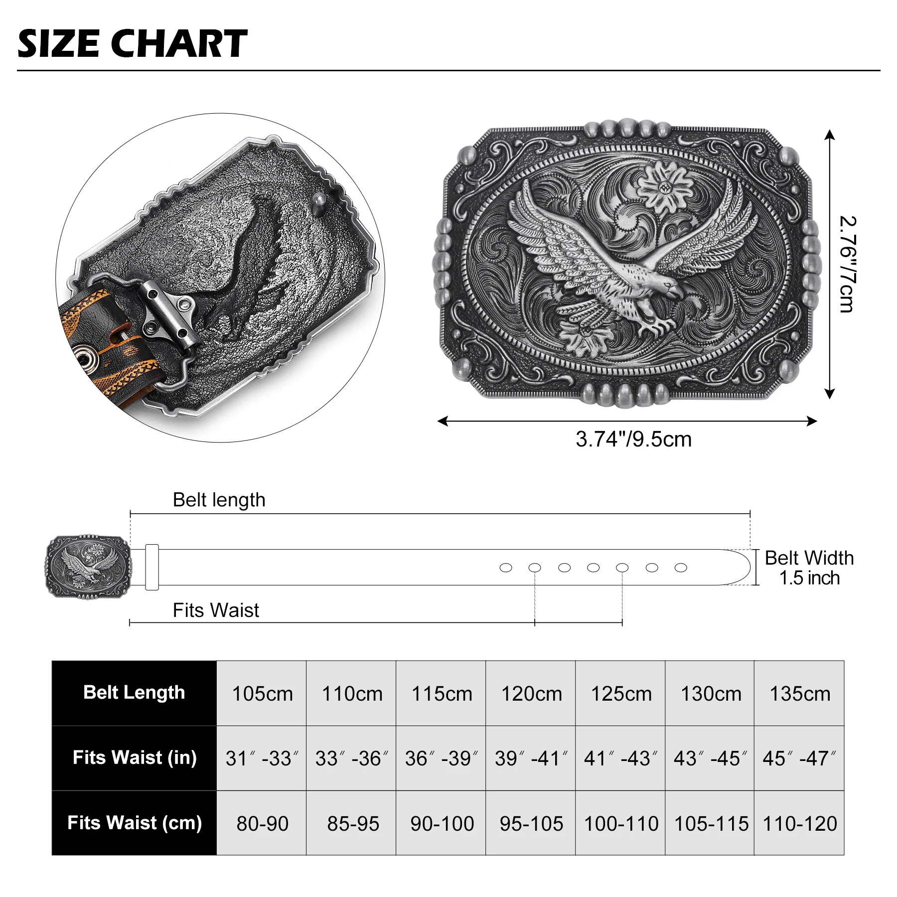 Western Leather Belt with Eagle Buckle