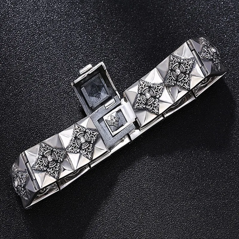 Ethnic Style Sterling Silver Floral Bracelet