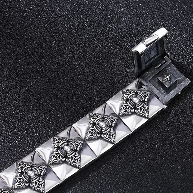 Ethnic Style Sterling Silver Floral Bracelet