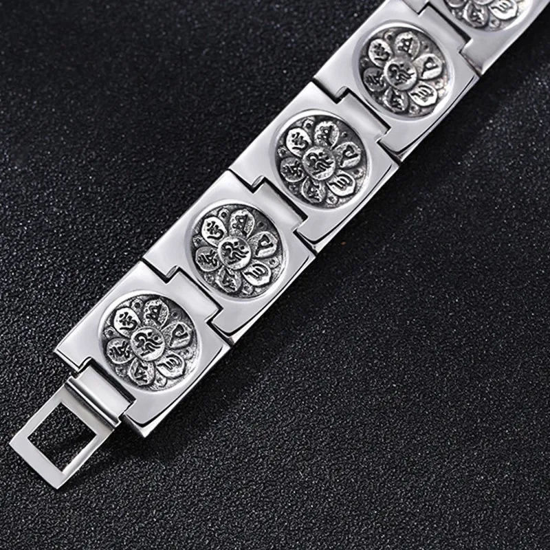 Ethnic Style Sterling Silver Floral Bracelet