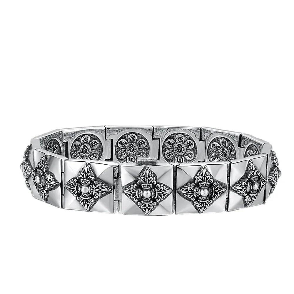 Ethnic Style Sterling Silver Floral Bracelet
