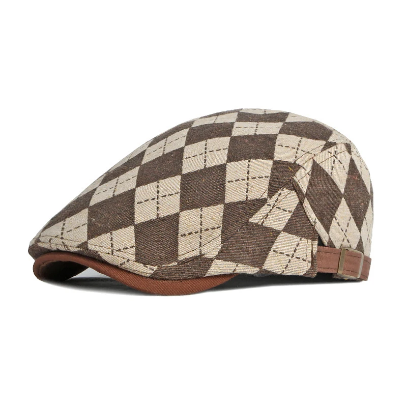Spring Fall Men's Plaid Herringbone Beret