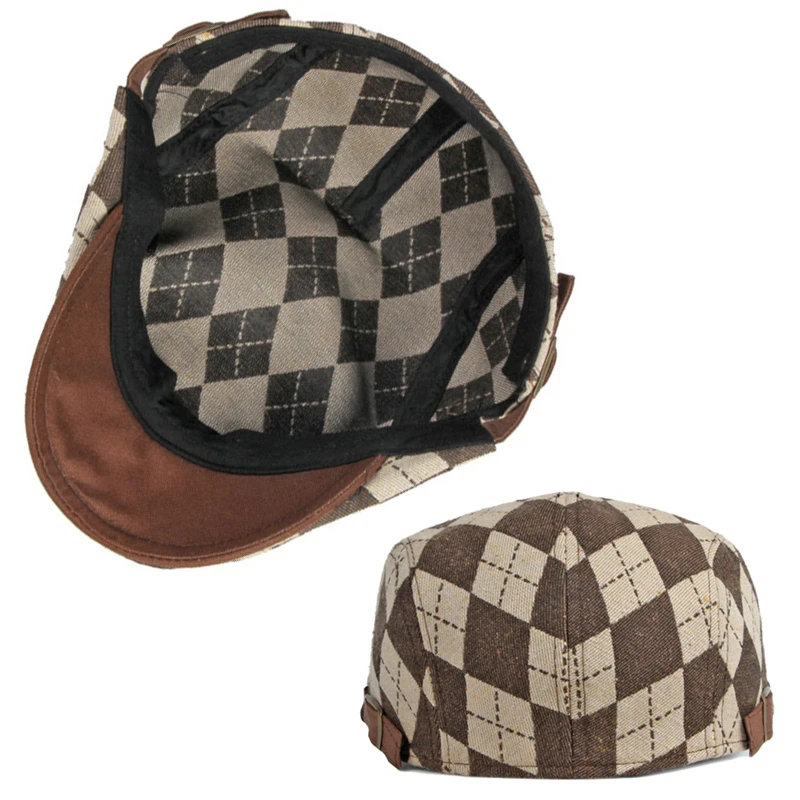 Spring Fall Men's Plaid Herringbone Beret