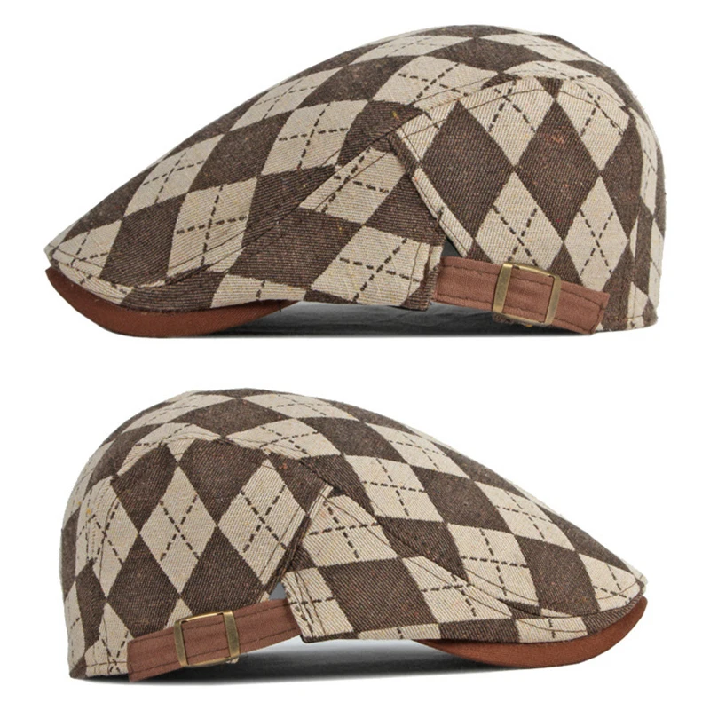 Spring Fall Men's Plaid Herringbone Beret