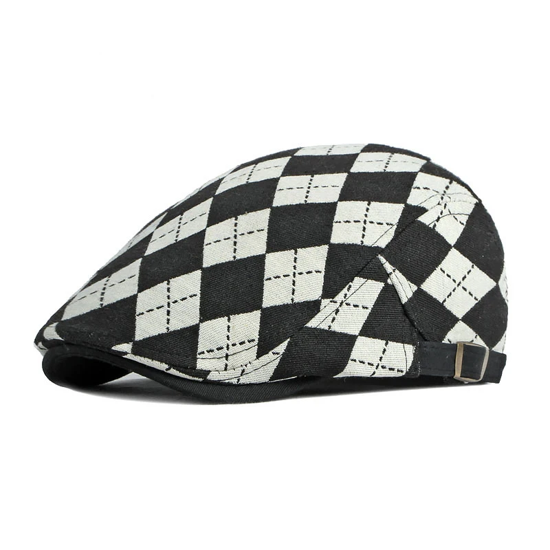 Spring Fall Men's Plaid Herringbone Beret