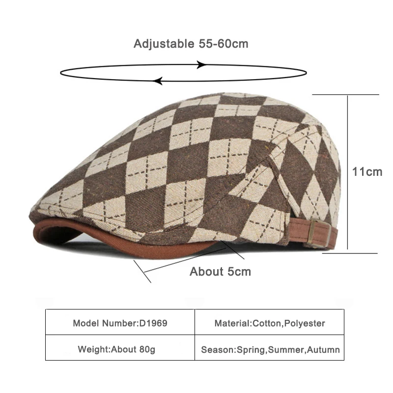 Spring Fall Men's Plaid Herringbone Beret