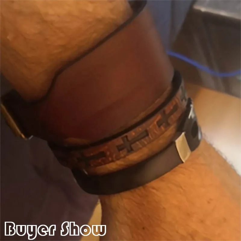 Men's Cross Embossed Leather Bracelet