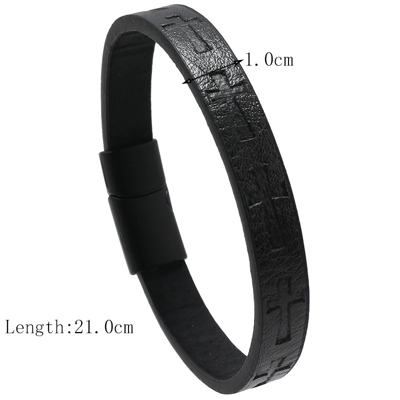 Men's Cross Embossed Leather Bracelet