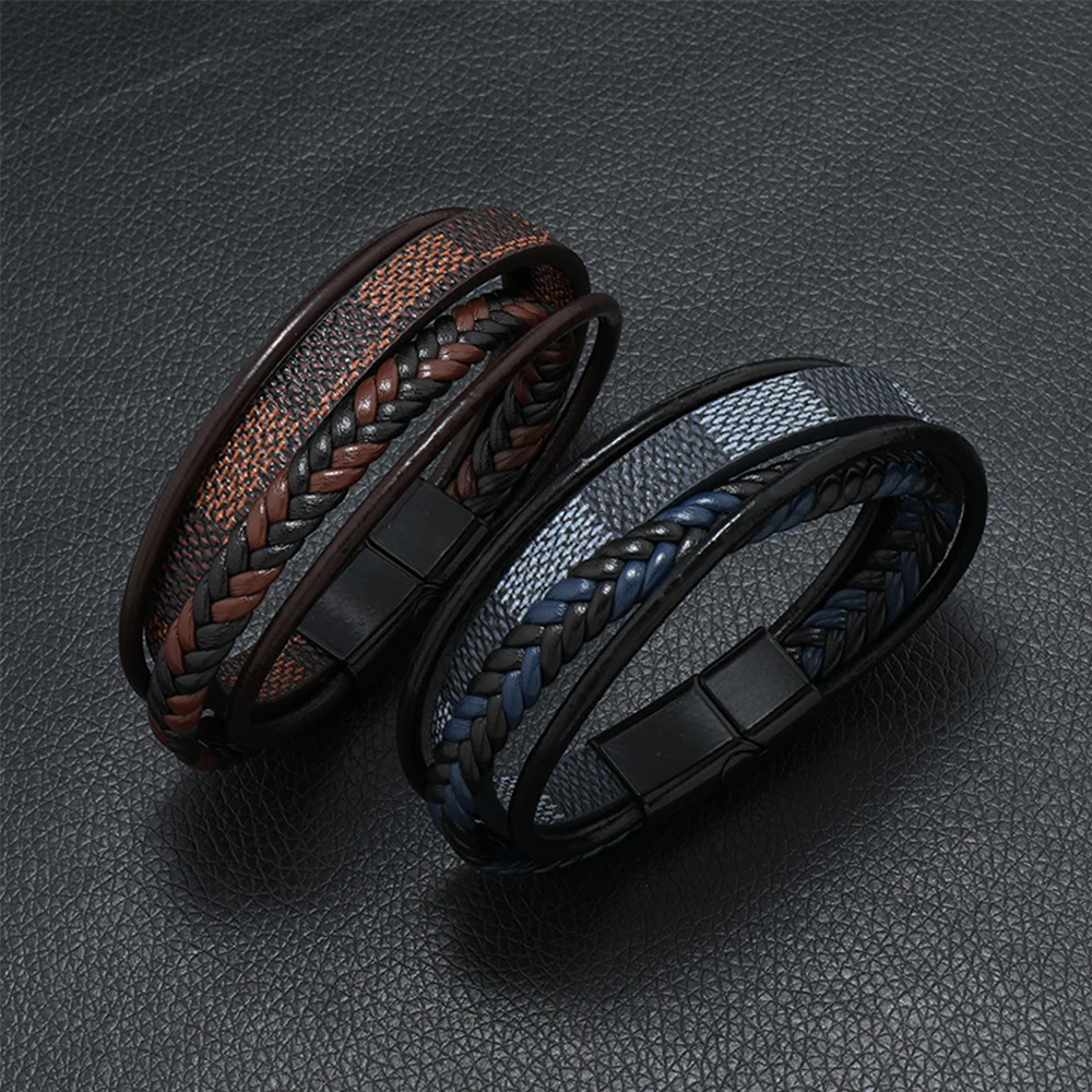 Men's Braided Leather Bracelet Woven Design
